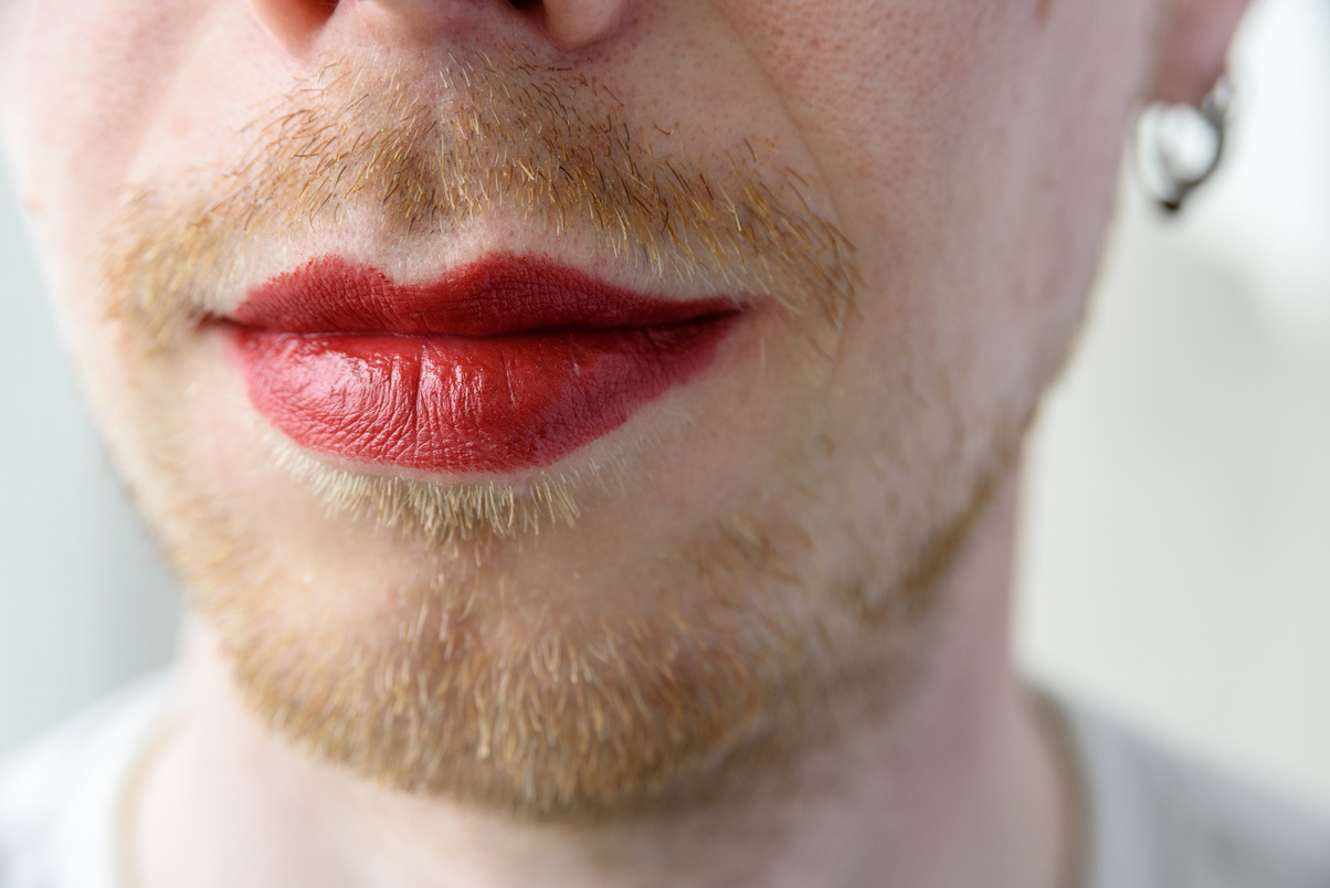 Bearded Man with Red Lipstick